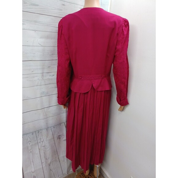Vtg Plaza South Pink Fucshia  Dress 80s Sz 12 Long Sleeve - Picture 6 of 8